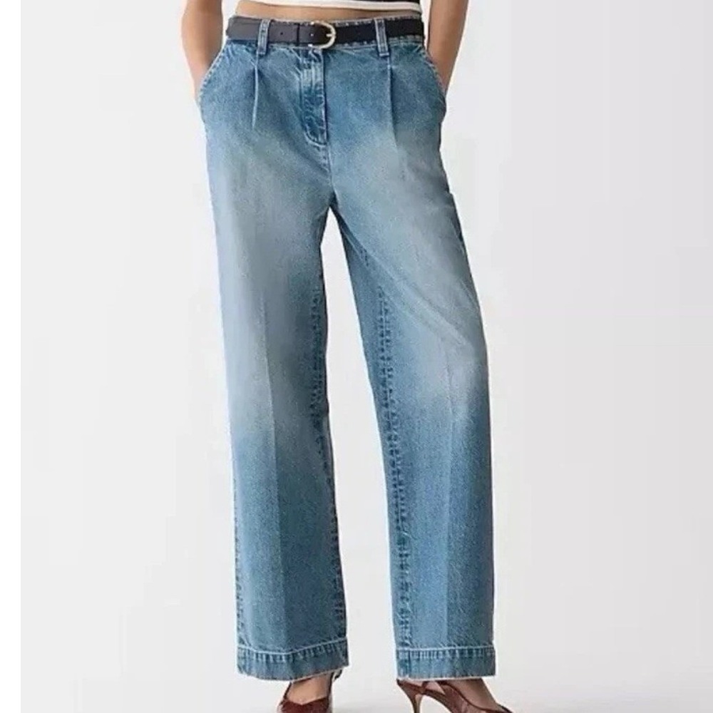J Crew Denim Trouser Wide Leg Essential Jeans Medium Ruth Wash Pleated 30